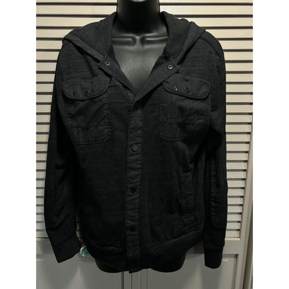 Howe‎ Dark Gray Snap Up Long Sleeve Hood Top Pockets Grommets Size Large